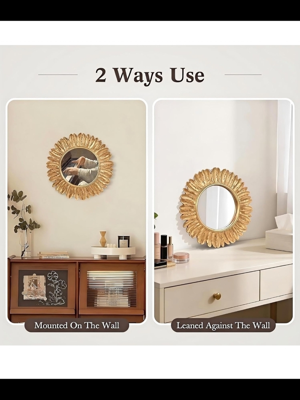 Decorative Gold Feather Sunburst Mirror - Home Wall Decor - Picture 5 of 7
